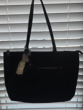 Alyssa Black Nylon Vegan Tote Bag with Round Coin Pouch NWT